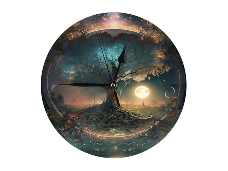 Tree Of Life Moon Phase Style Wall Clock 10 Inch Silent Non Ticking Modern