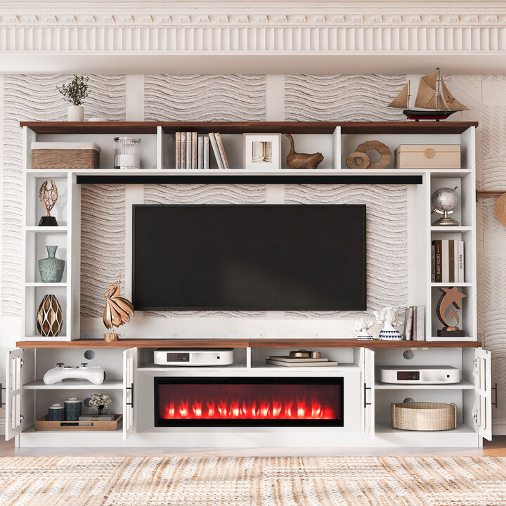95.5" W Wall Unit Entertainment Center for TVs up to 80" w Electric Fireplace Cabinets & Bookshelves