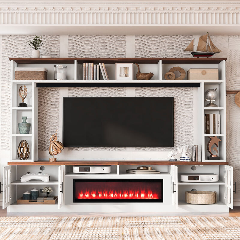 95.5" W Wall Unit Entertainment Center for TVs up to 80" w Electric Fireplace Cabinets & Bookshelves image number 1