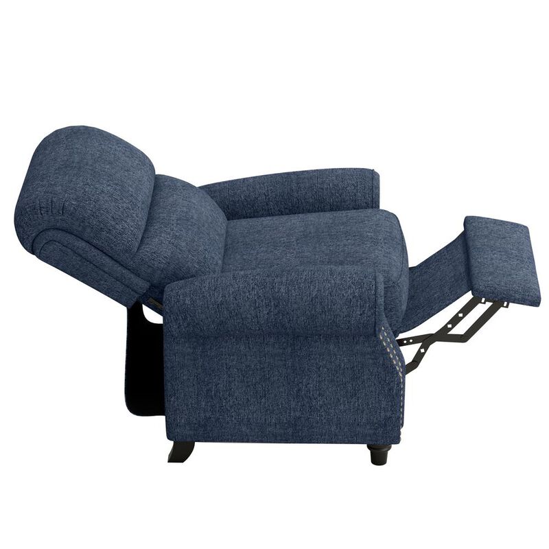 ProLounger Bustle-Back Pushback Recliner with Nailheads in Blue Chenille
