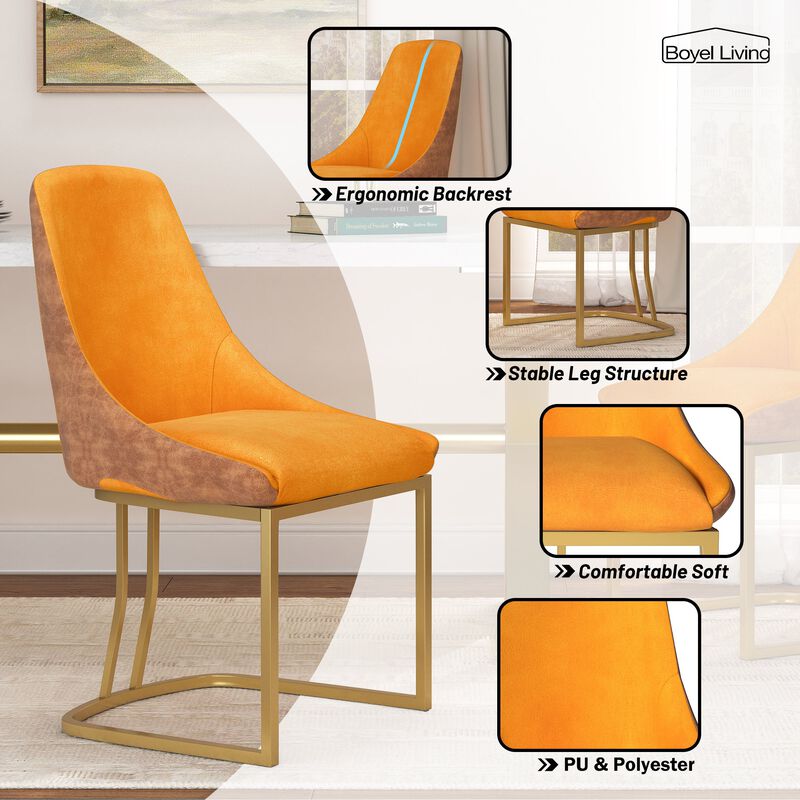 Fabric +PU Modern Dining Side Chair with Metal Legs and Swivel Leveling Feet (Set of 2) for Study, Dining Room, Bedroom, Living Room, Office Area