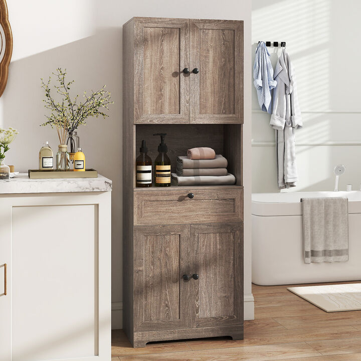 Freestanding Floor Storage Cabinet with 4 Doors & 1 Drawer Modern Tall Organizer