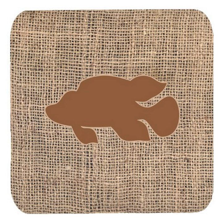 Caroline's Treasures BB1013-BL-BN-FC Fish-Tropical Fish Burlap and Brown Foam Coasters (Set of 4), 3.5 H x 3.5 W, Multicolor
