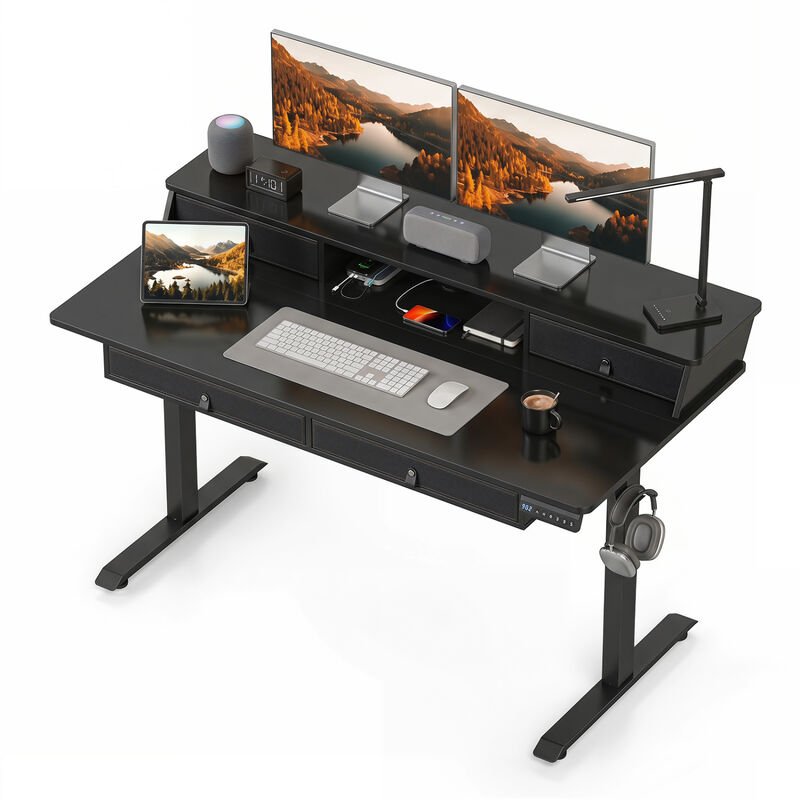 Electric Height Adjustable Standing Desk with Storage Drawers image number 3