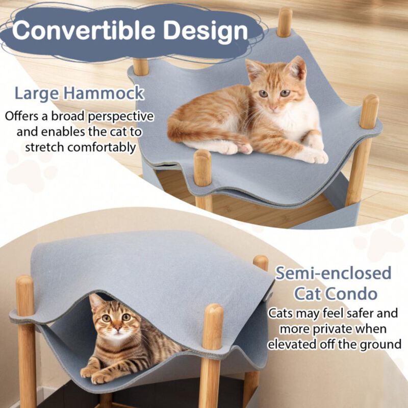 Hivvago 2-Tier Wooden Cat House with Semi-enclosed Condo and Removable Clothes