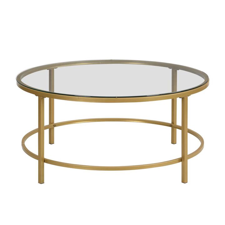 Carolina Living Verazano Glass Top 36 Round Coffee Table - Gold