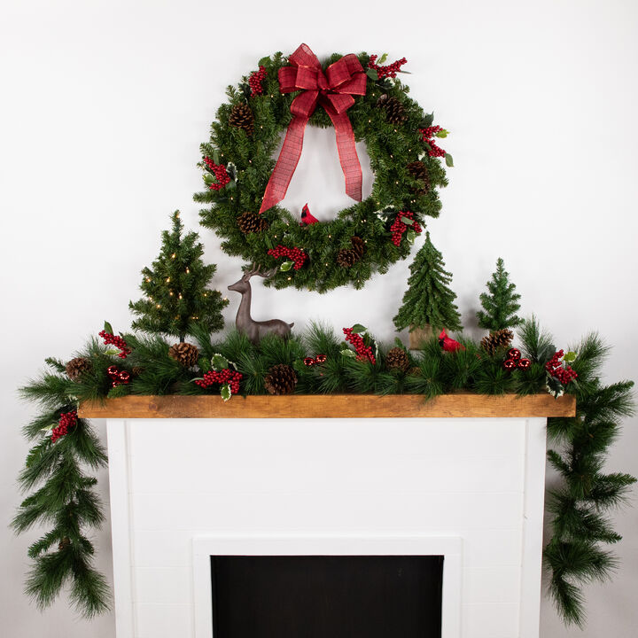 Pre-Lit Canadian Pine Artificial Christmas Wreath  30-Inch  Clear Lights