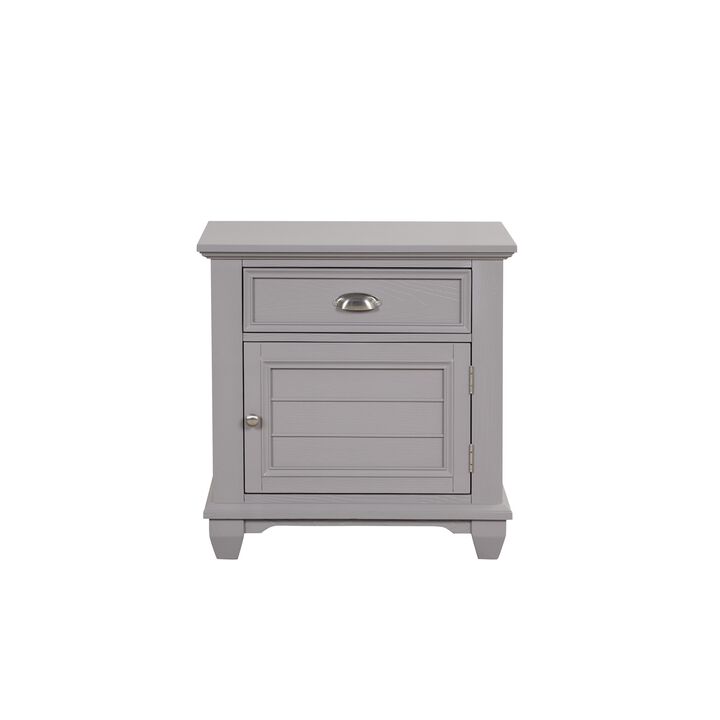 Limi Nightstand, 1 Drawer, 1 Door Cabinet, Gray Solid Wood, 28 Inch