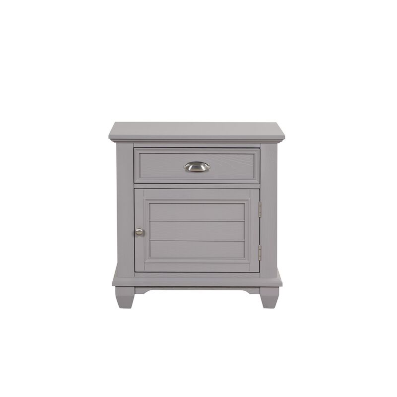 Limi Nightstand, 1 Drawer, 1 Door Cabinet, Gray Solid Wood, 28 Inch