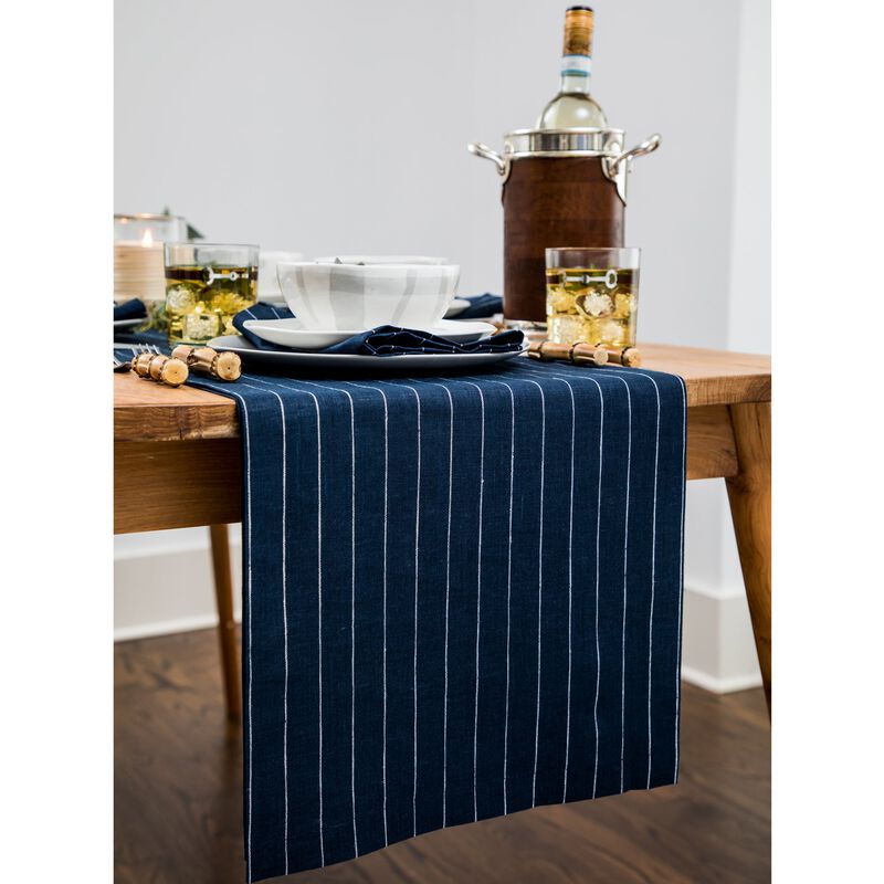 Solino Home Pinstripe 100% Linen Table Runner &ndash; Handcrafted, Machine Washable, Perfect for Holiday and Everyday Dining