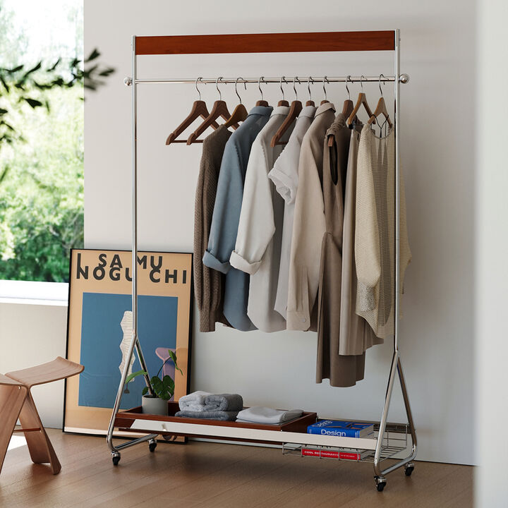 GOODSILO Portable Retro Floor Standing Clothes and Hat Rack Adjustable Height Vertical Storage Organizer with 360掳 Omnidirectional Wheels for Bedroom
