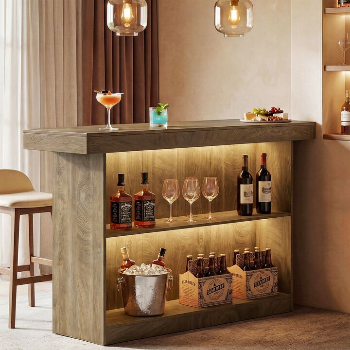63 Inch Bar Table with 2 Tier Storage Shelves for Home Dining and Entertaining