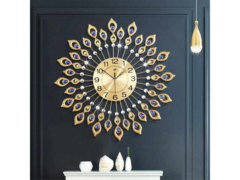 24" Large Modern Wall Clock - Decorative Crystal Peacock Design Silent Battery Operated for Living Room & Kitchen image number 1