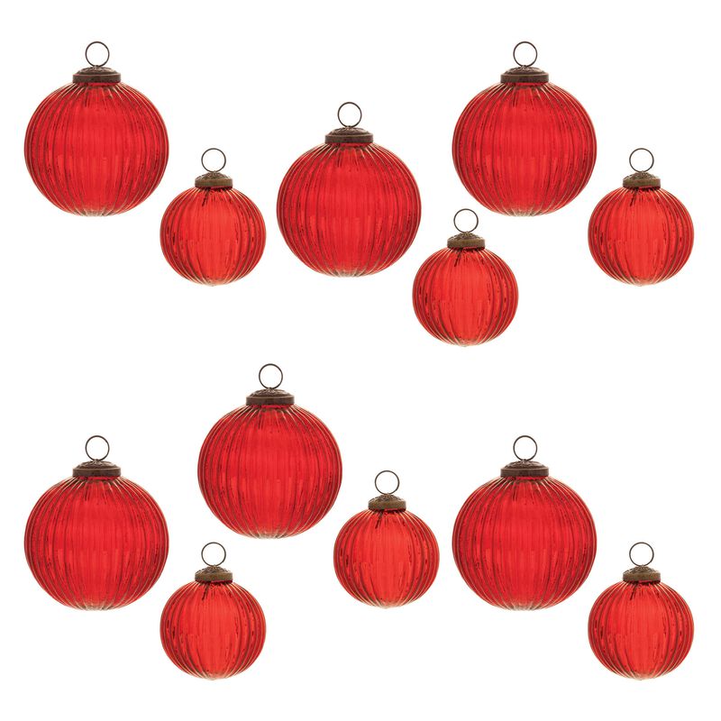 Ribbed Glass Ball Holiday Ornaments (Set of 12) &ndash; Handcrafted Look for Traditional or Modern Christmas Themes