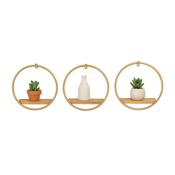 S/3 Metal & Wood Wall Shelves