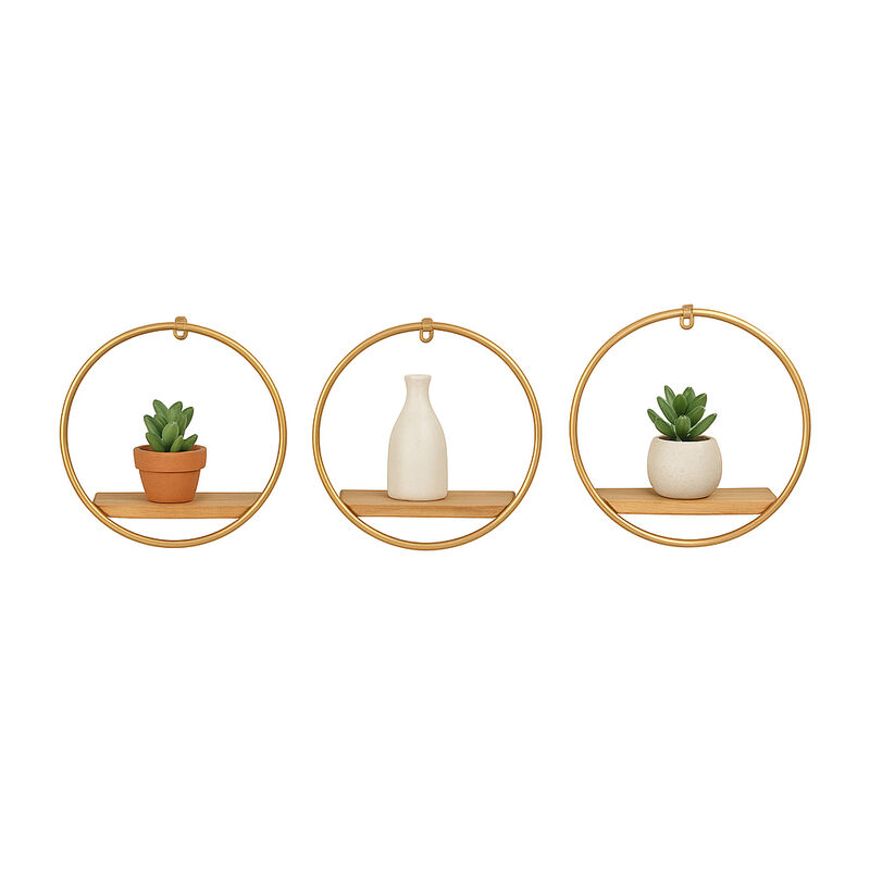 S/3 Metal & Wood Wall Shelves image number 1