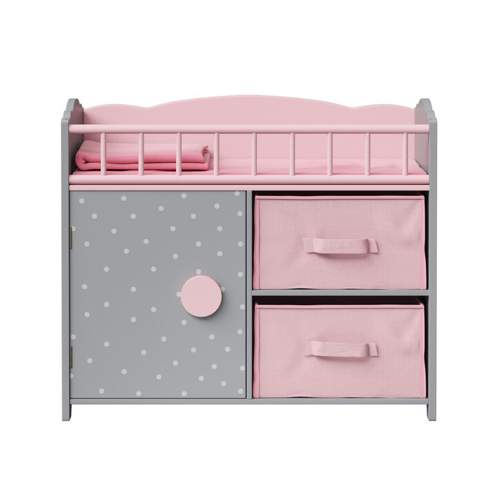 Olivia's Little World Polka Dots Princess Baby Doll Crib with Storage, Pink/Gray