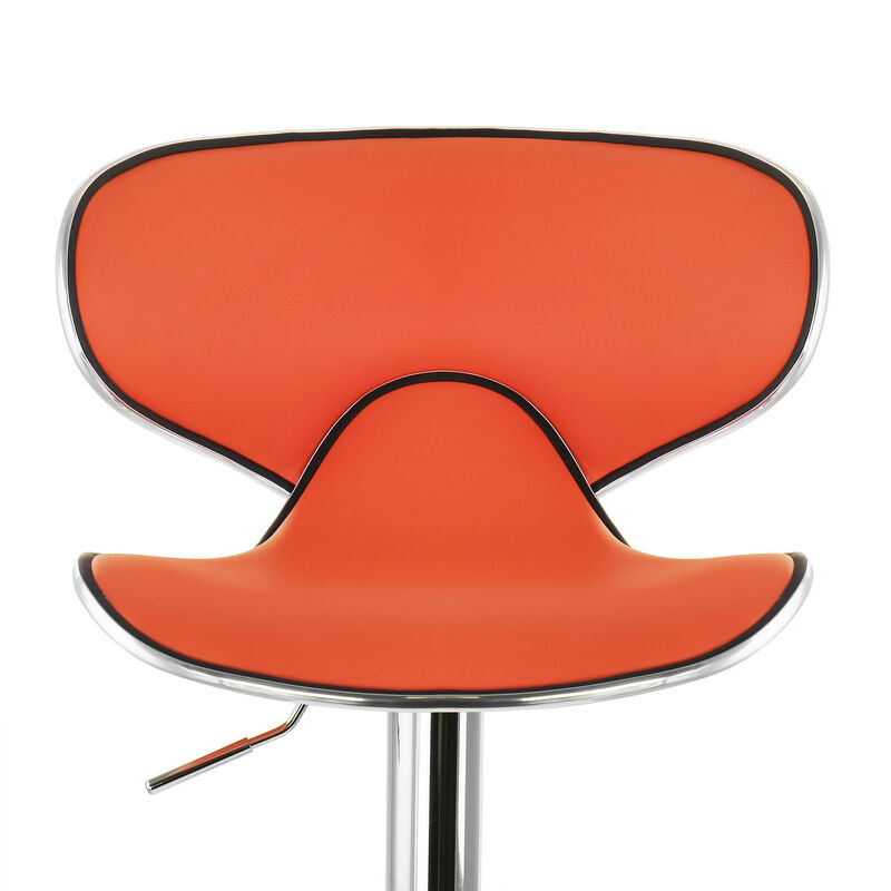 Elama 2 Piece Slim Faux Leather Adjustable Bar Stool in Orange with Chrome Base image number 8
