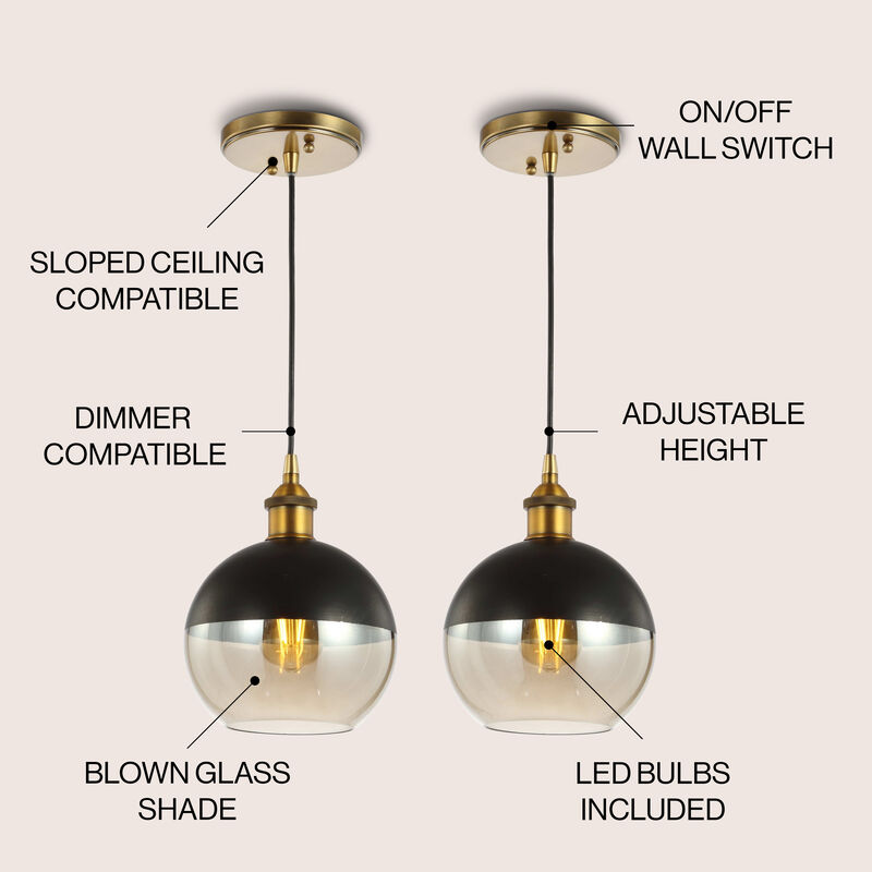Nixon 1-Light Mid-Century Modern Metal/Glass Adjustable Drop Globe LED Pendants