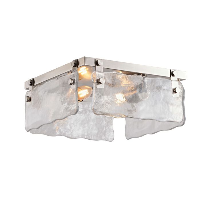 Emma 11.8" 2-light Hand Crafted Glass Square Flush Mount - Satin Nickel