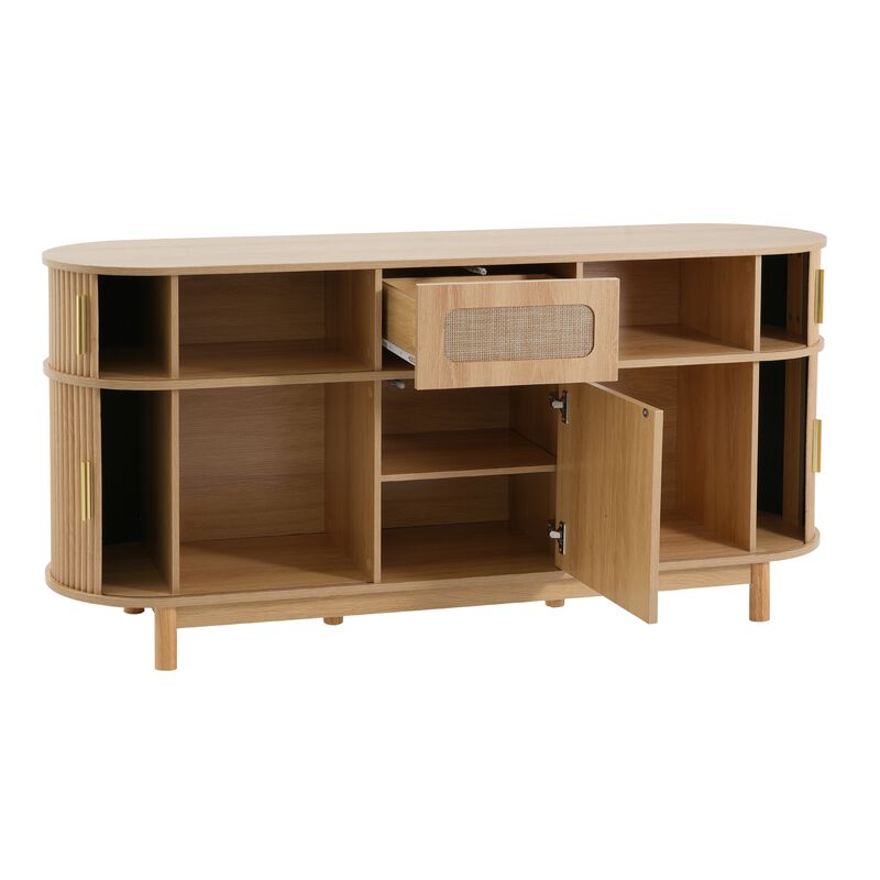 Jixrex 4 Sliding Fluted Doors Sideboard image number 3