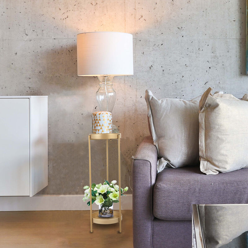 31.5�H Modern Folding Metal 2-Tier Plant Stand Potted Plant Holder Shelf with 2 Round Trays, Indoor Outdoor, Versatile, Golden