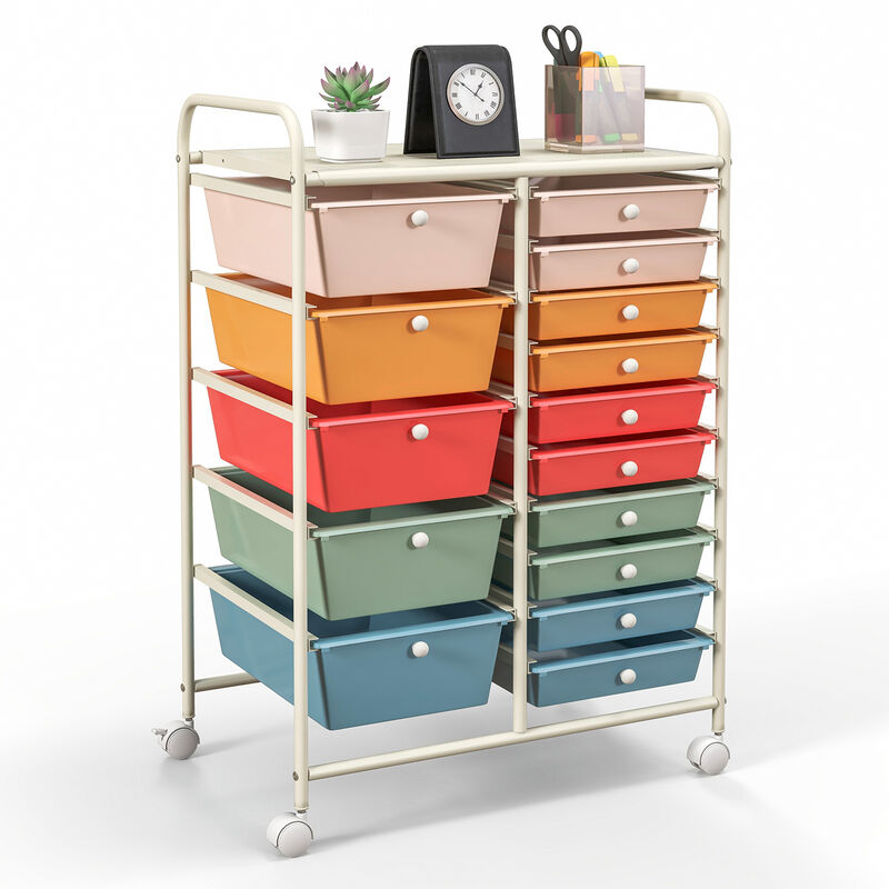 15-Drawer Storage Cart – Multi-Function Rolling Organizer with Handles