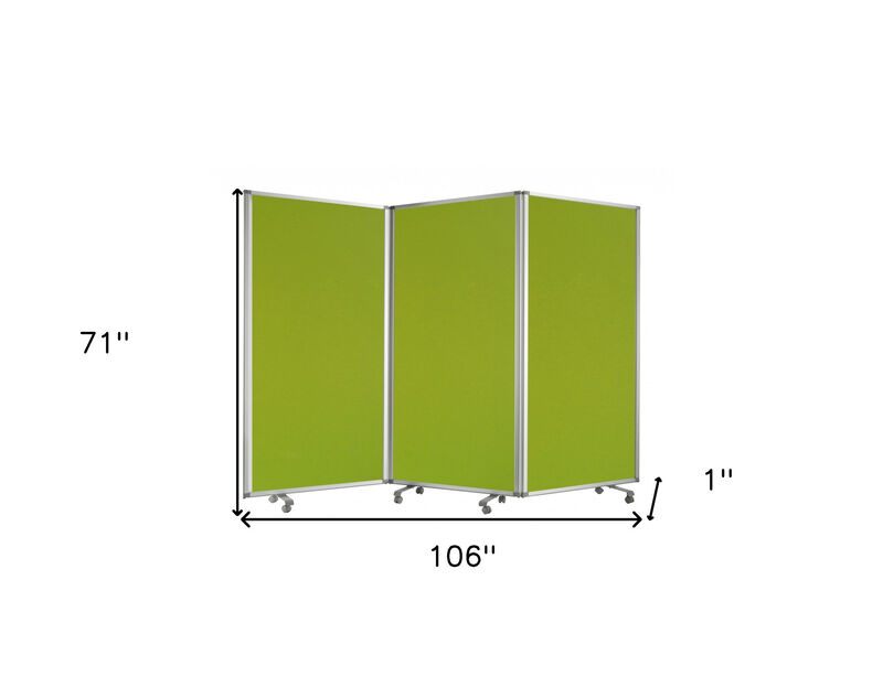 HomeRoots 71" Green Iron Folding Three Panel Screen Room Divider image number 4