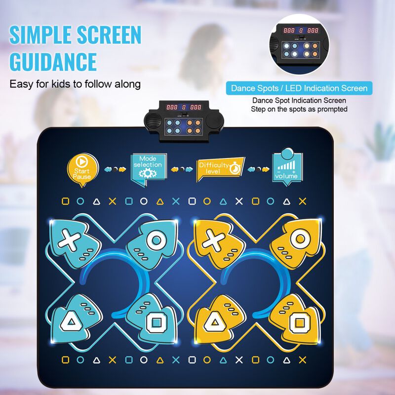 Musical Dance Play Mat for Kids, 8-Button Rhythm Dance Pad with Single & Two Player Modes-Blue image number 3