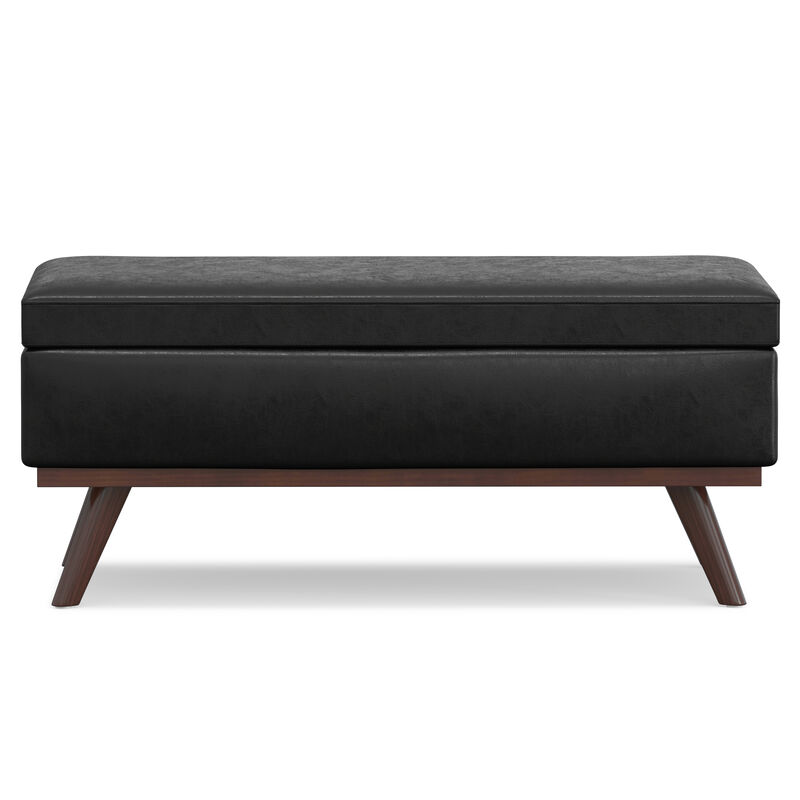 Owen Lift Top Large Coffee Table Storage Ottoman in Distressed Black Faux Leather
