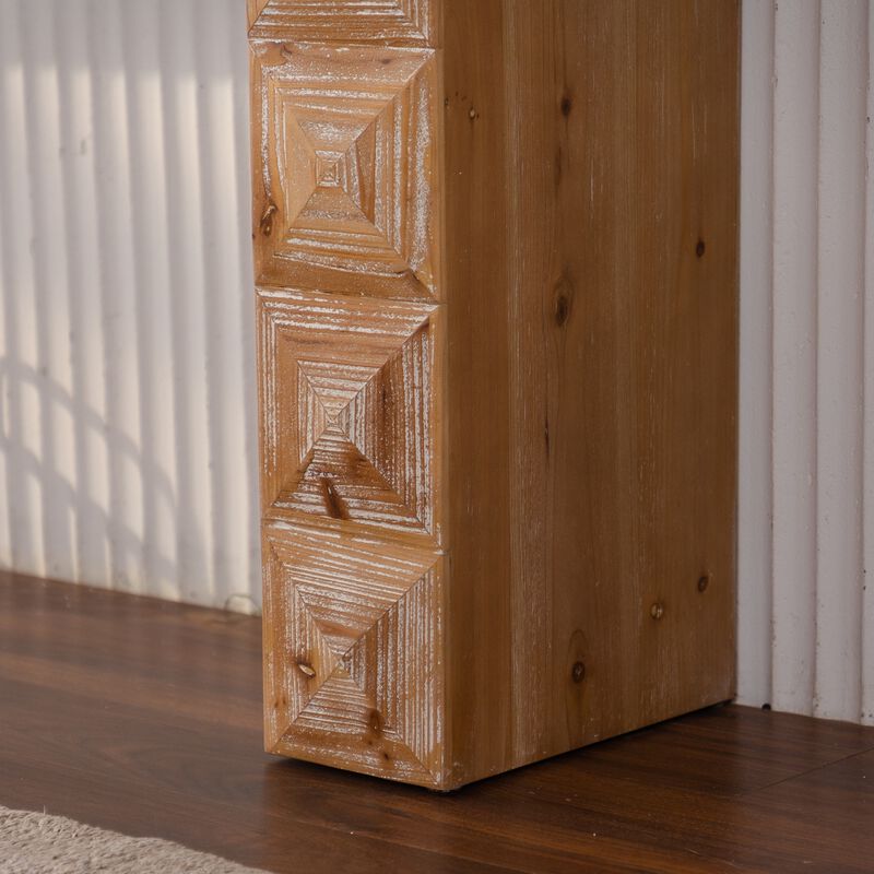 59.06"Rustic Geometric Relief Console Table-Entryway Table with 3D Carved Details image number 6