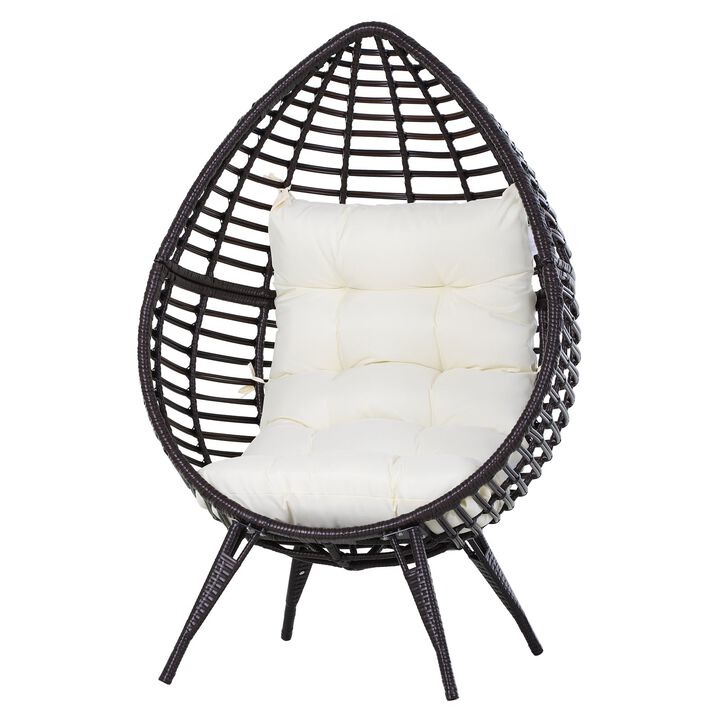 Brown Outdoor Nest: Teardrop Rattan Lounge Chair with Cushion