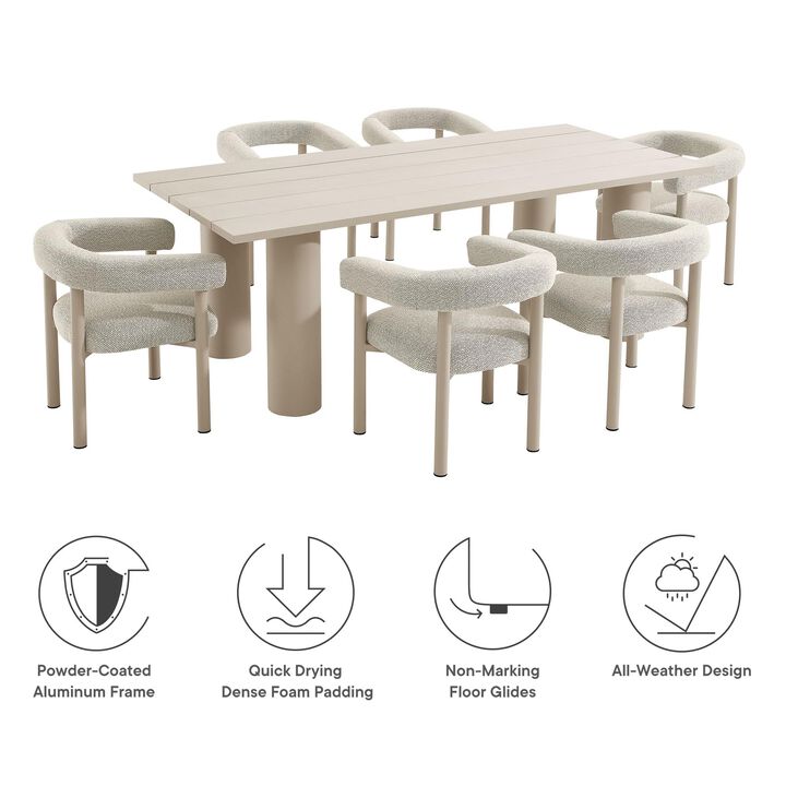 Modway EEI-7062-IVO-TAU Nautica 7-Piece Outdoor Rectangular Dining Set in Ivory Taupe