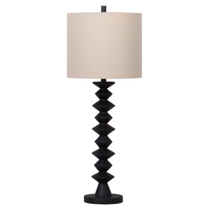 Ando Buffet Table Lamp, Black Turned Fishbone Base, Drum Shade  - Benzara