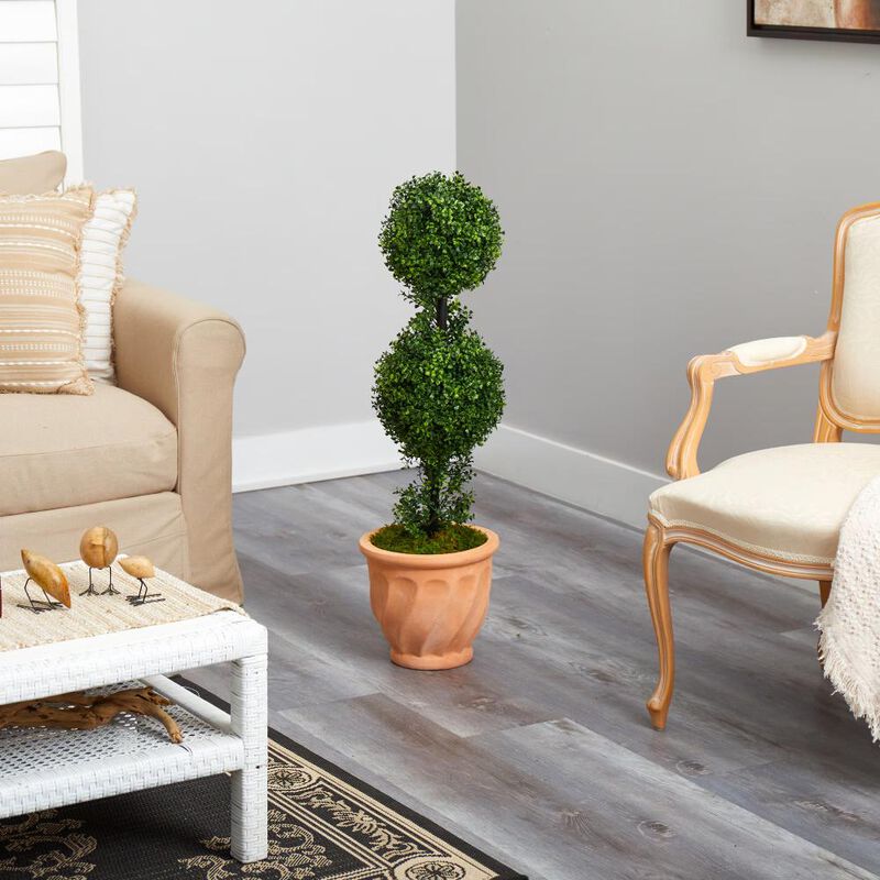 Hivvago 40 Inches Boxwood Double Ball Topiary Artificial Tree in Terra-Cotta Planter (Indoor/Outdoor)