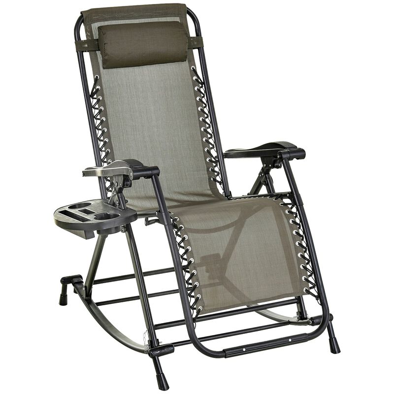 Grey Patio Lounger: Zero Gravity Rocker with Headrest & Phone Holder