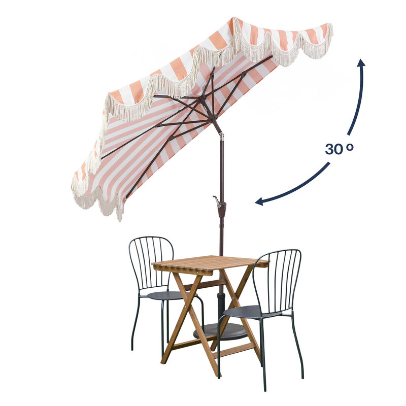 Beverly Designer Classic Scalloped Fringe Half Market Patio Umbrella with Crank, Push Button Tilt and UV Protection