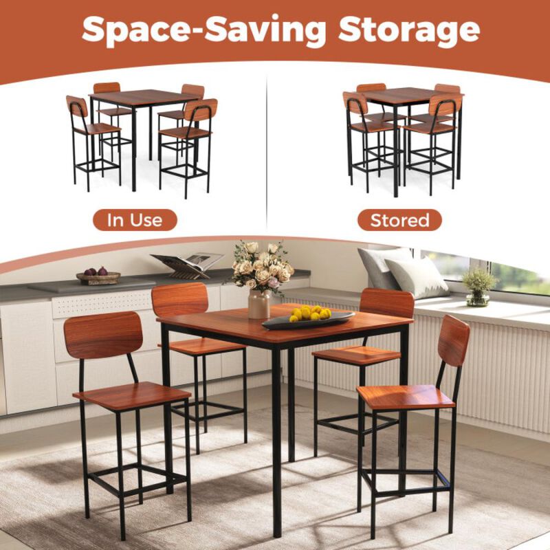 Hivvago 5 Pieces Industrial Dining Table Set with Counter Height Table and 4 Bar Stools