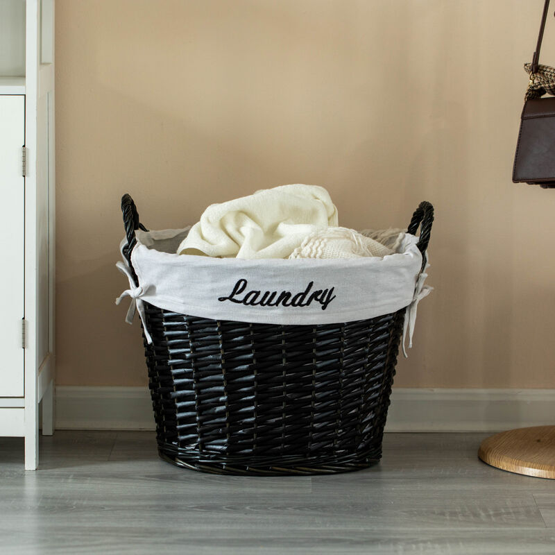 Wickerwise Handwoven Laundry Basket with Liner & Handles - Boho Decorative Storage Hamper for Clothes Blankets Pillows and Towels - Ideal for Laundry Room Bathroom Bedroom and Living Room, Brown