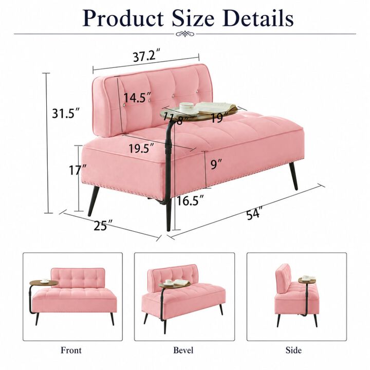 GOODSILO Modern Two-Seater Velvet Sofa with 360&deg; Rotating Side Table, Copper Nailhead Trim for Living Room
