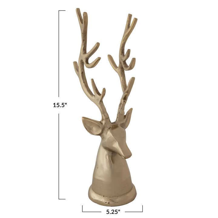 Gold Cast Aluminum Reindeer Head on Reclaimed Wood