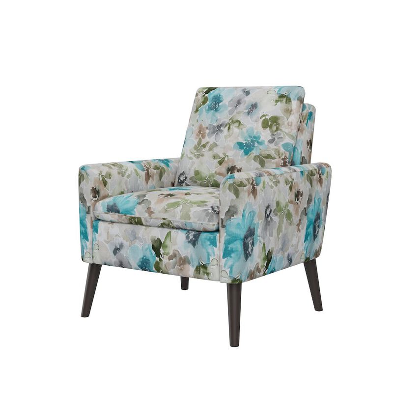 HL Home Furnishings Allyson Mid-Century Modern Armchair in Blue and Gray Floral