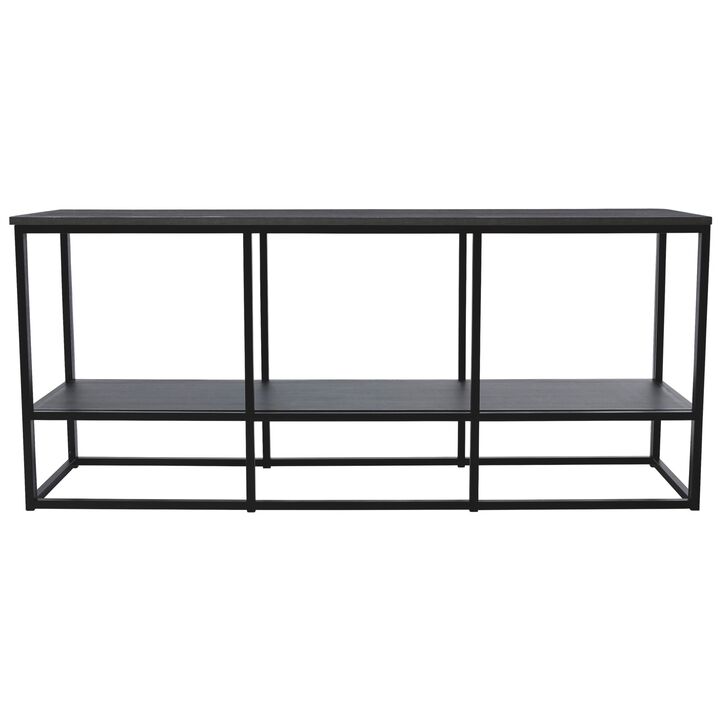 65 Inches Wood and Metal TV Stand with Open Shelf, Black - Benzara