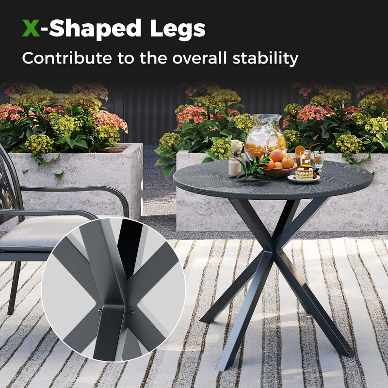 Round Patio Bistro Table with Wood-Style Top and Sturdy X-Shaped Legs-Grey image number 5