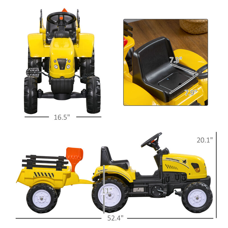 BreeBe Kids Ride on Tractor with Back Trailer, Shovel & Rake, Horn, Pedal Go Kart image number 2