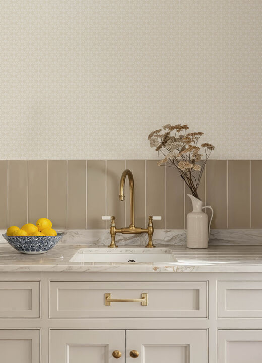 Phlox Beige Floral Stamp Wallpaper