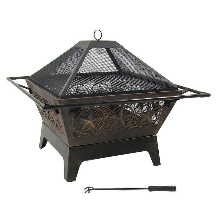 Sunnydaze 32 in Northern Galaxy Steel Fire Pit with Grate, Screen and Poker