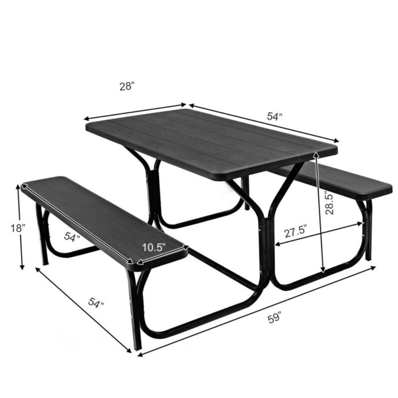 Hivvago HDPE Outdoor Picnic Table Bench Set with Metal Base