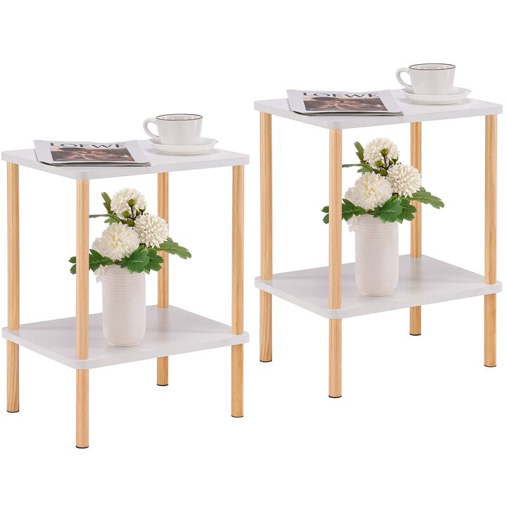 Apicizon 2 Tier End Table Set of 2, Boho Side Table with Storage Shelf, Nightstand Bedside Table for Small Spaces, Bedroom, Livi