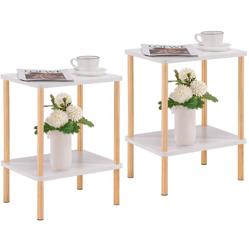 Apicizon 2 Tier End Table Set of 2, Boho Side Table with Storage Shelf, Nightstand Bedside Table for Small Spaces, Bedroom, Livi
